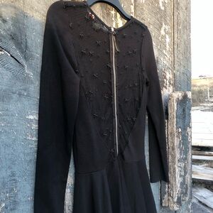 Maud & Marjorie Long Sleeve Black Skater Dress with Star Embroidered Back Small